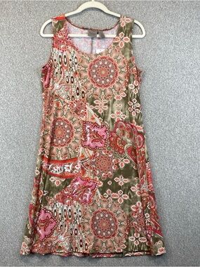 Chicos Sleeveless Shift Dress Size 1 Med Abstract Geometric Print Wrinkle Free